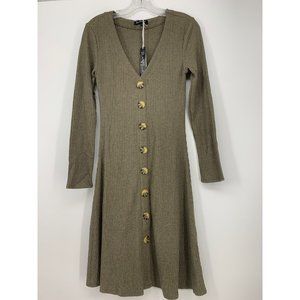 NWT Velvet Heart - Brown/Green ribbed fit & flare sweater dress Size XS